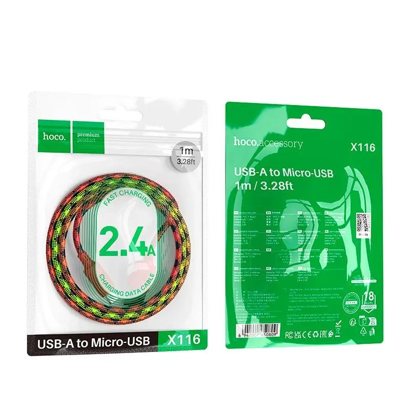 Kabel USB A do Micro USB Hoco 2,4A 1 m X116 gradient czerwony