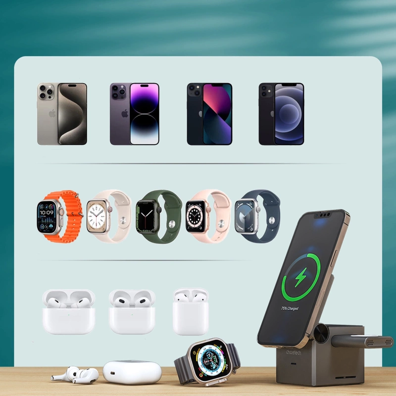 Ładowarka Choetech T632-F indukcyjna 15W 3w1 na iPhone / Apple Watch / AirPods - szara