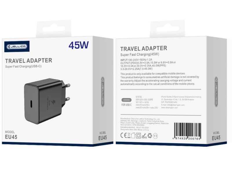 JELLICO Netz-Ladegerät EU45 GaN PD 45W 1xUSB-C schwarz