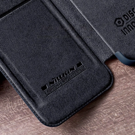 Nillkin Qin Leder Pro Hülle iPhone 14 Plus Kamera Cover Holster Cover Flip Case Schwarz