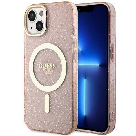 Guess GUHMP14MHCMCGP iPhone 14 Plus 6.7" pink/pink Hardcase Glitter Gold MagSafe