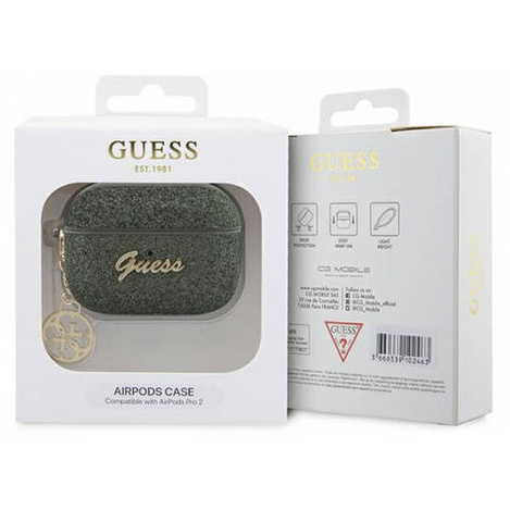 Guess GUAP2GLGSHA AirPods Pro 2 cover zielony/kaki Glitter Flake 4G Charm