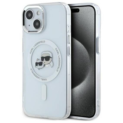 Original Case IPHONE 14 Karl Lagerfeld Hardcase IML Metal Karl&Choupette Head MagSafe (KLHMP14SHLSKCH) white