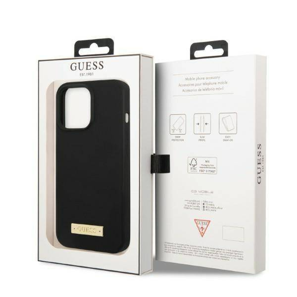 Original Case IPHONE 13 PRO Guess Hard Case Silicone Logo Plate MagSafe (GUHMP13LSPLK) black