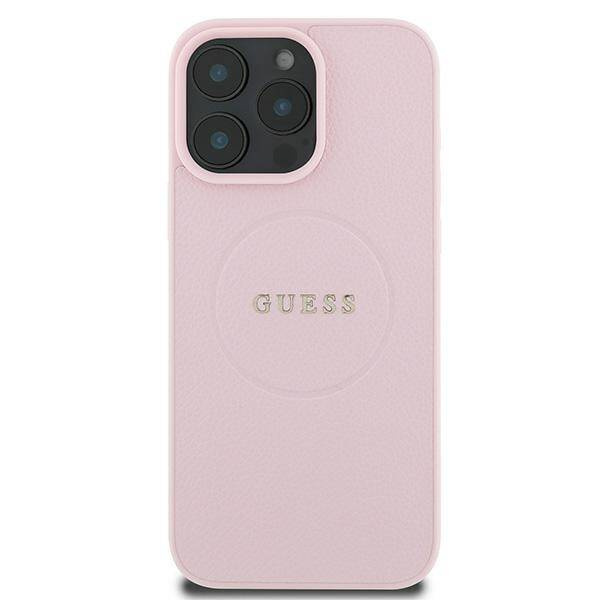 Original Case IPHONE 15 PRO MAX Guess PU Grained Gold Ring MagSafe (GUHMP15XPGHSMMP) pink