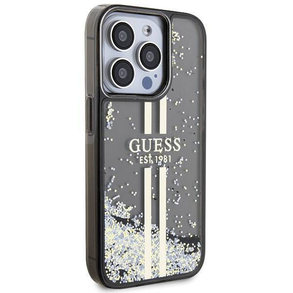 Oryginalne Etui GUESS Hardcase GUHCP15LLFCSEGK do iPhone 15 Pro (Liquid Glitter Gold Stripes / czarny)