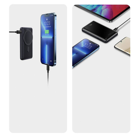 Baseus Magnetic Bracket Powerbank mit MagSafe Wireless Charging 10000mAh 20W Overseas Edition weiß (PPCX000202) + USB Type C Baseus Xiaobai Series 60W 0.5m