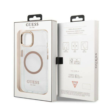 Guess GUHMP13MHTRMD iPhone 13 6.1 &quot;Gold / Gold Hartschalenetui Metal Outline Magsafe