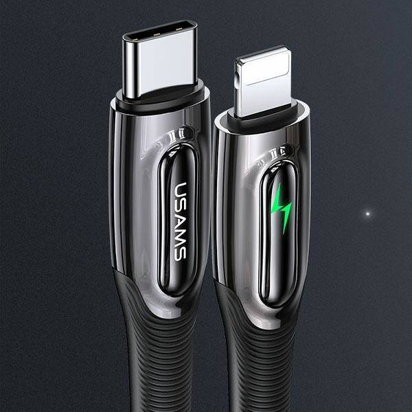 USAMS Kabel pleciony USB-C na Lightning Smart Power-off 20W PD Cable 1.2m czarny/black SJ518USB01 (US-SJ518)