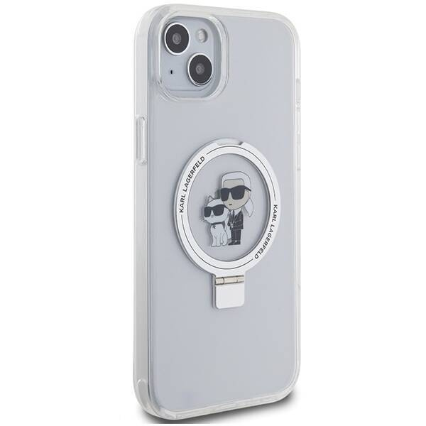 Original Case IPHONE 15 PLUS / 14 PLUS Karl Lagerfeld Hardcase Ring Stand Karl&Choupettte MagSafe white