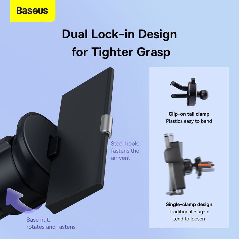 Baseus Metal Age II Gravitational Car Holder on ventilation grid (gray)