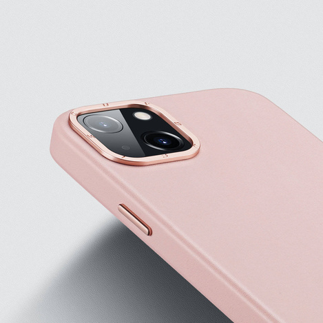 Dux Ducis Grit Ledertasche für iPhone 14 Plus Elegante Kunstlederhülle (MagSafe-kompatibel) Rosa