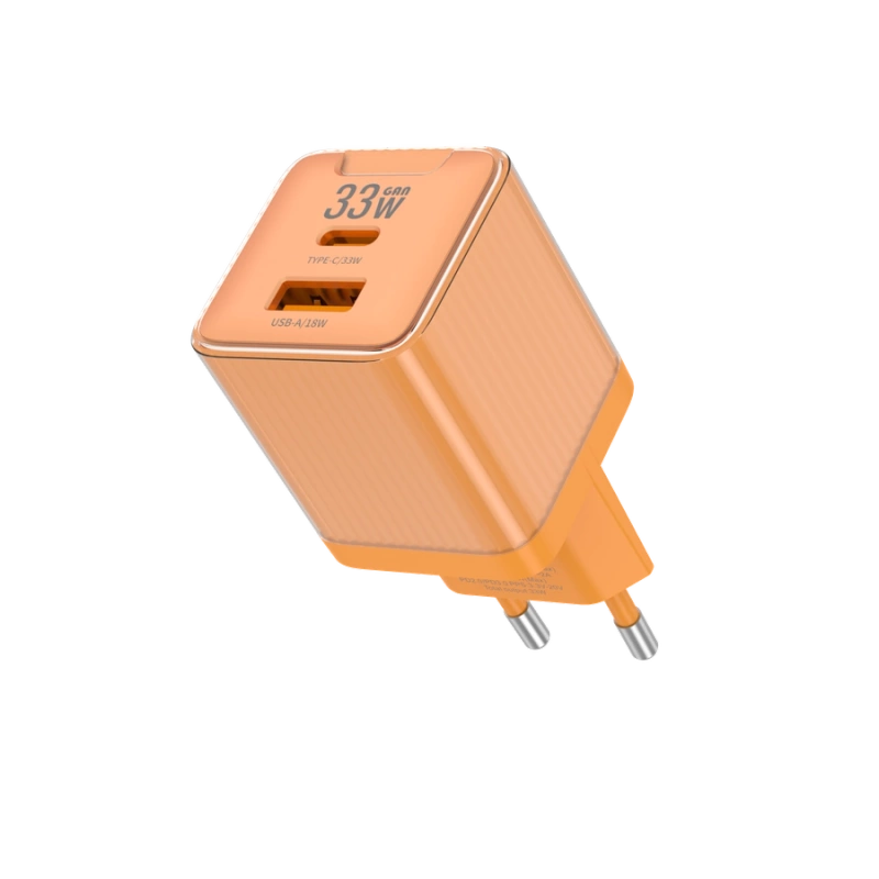 JELLICO Netz-Ladegerät EU55 GaN PD 33W 1xUSB-C + 1xUSB QC3.0 orange