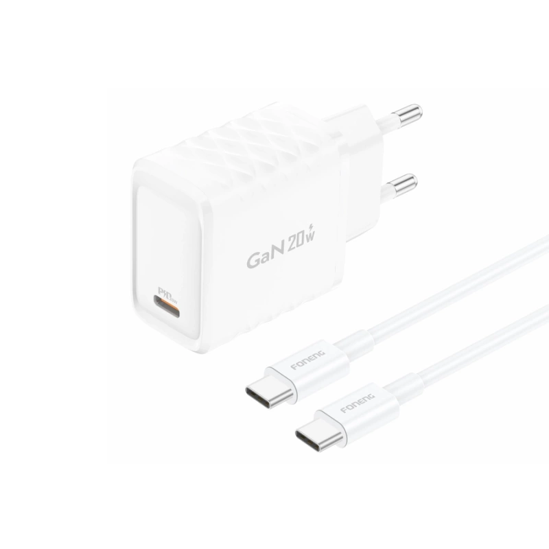 FONENG Netz-Ladegerät EU55 GaN PD 20W 1xUSB-C + Kabel USB-C - USB-C weiss