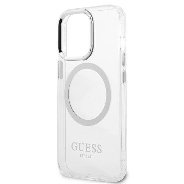 Oryginalne Etui IPHONE 13 PRO Guess Hard Case Metal Outline Magsafe (GUHMP13LHTRMS) srebrne