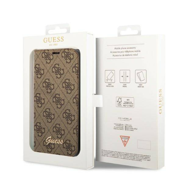 Guess 4G Metal Camera Outline Booktype Case - Etui iPhone 14 (brązowy)