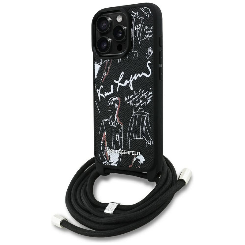 KARL LAGERFELD futerał do IPHONE 16 PRO MAX KLHCP16XPGGRMPCK kompatybilny z MagSafe (CRSSBY Grained PU W/ Pattern & Logo) czarny