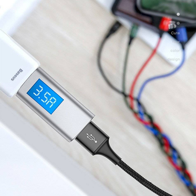 Kabel 4w1 3,5A 1,2m (USB Typ C + 2x iPhone Lightning + Micro USB) Baseus Fast 4in1 USB-C + Lightning 8-pin + MicroUSB (CA1T4-A01) czarny