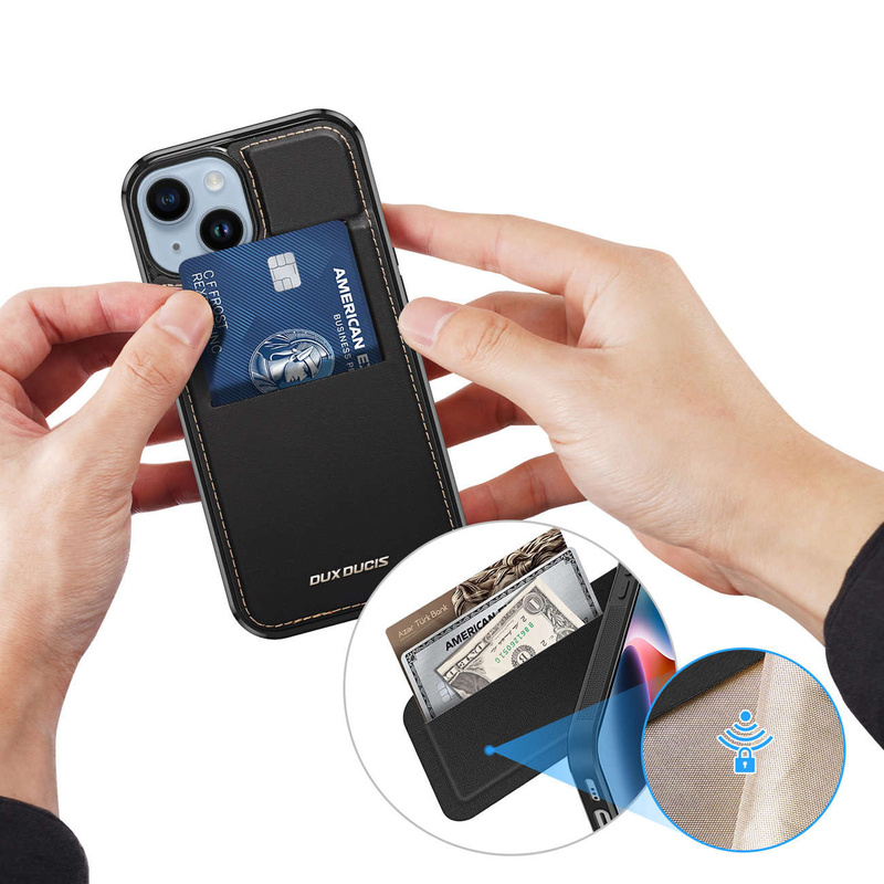 3-in-1-Hülle für iPhone 14 Plus mit MagSafe Wallet RFID-blockierender Ständer Dux Ducis Rafi Mag – Schwarz
