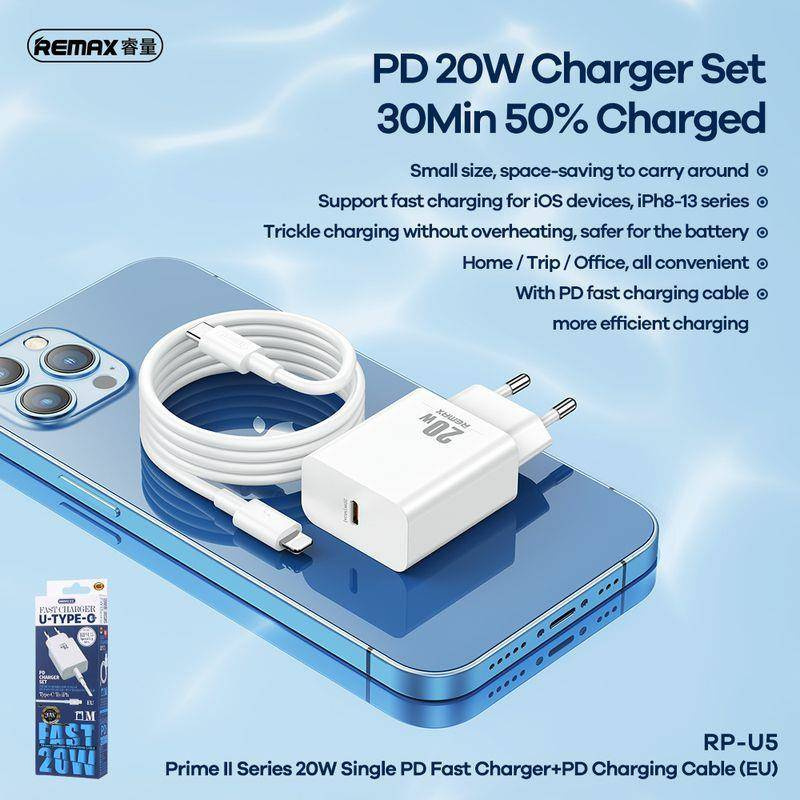 ŁAD SIEC REMAX PRIME II SERIES 20W RP-U5 + KABEL USB-C/LIGHTNING 1M