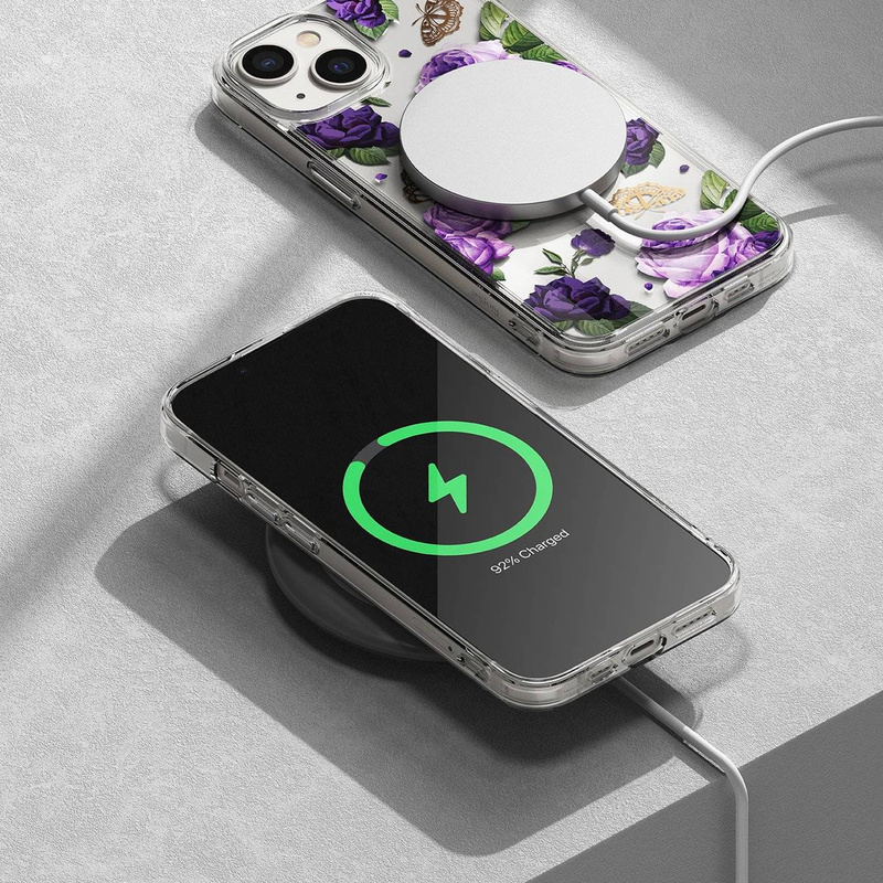 Ringke Fusion Design Armoured Case Cover mit Gelrahmen für iPhone 14 Plus transparent (Purple Rose) (FD637E29)