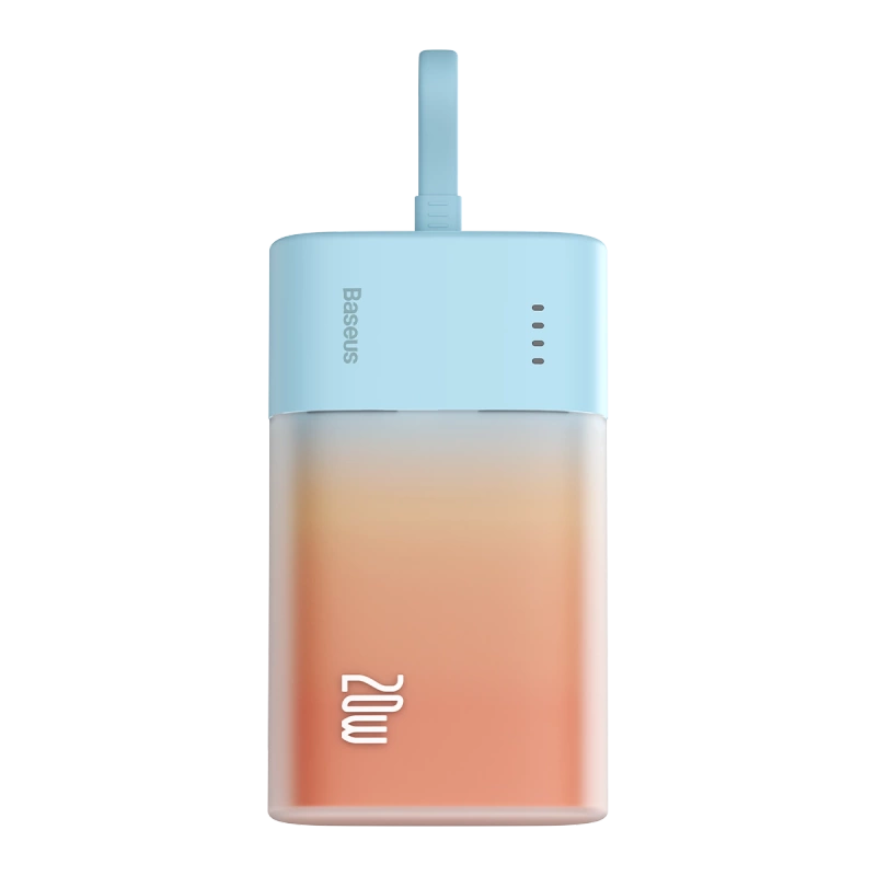 Baseus Popsicle 5200mAh 20W Powerbank with Built-in Lightning Cable (+ White Baseus Simple USB-C - USB-C 60W/20V/3A/30cm Cable) - Blue-Orange