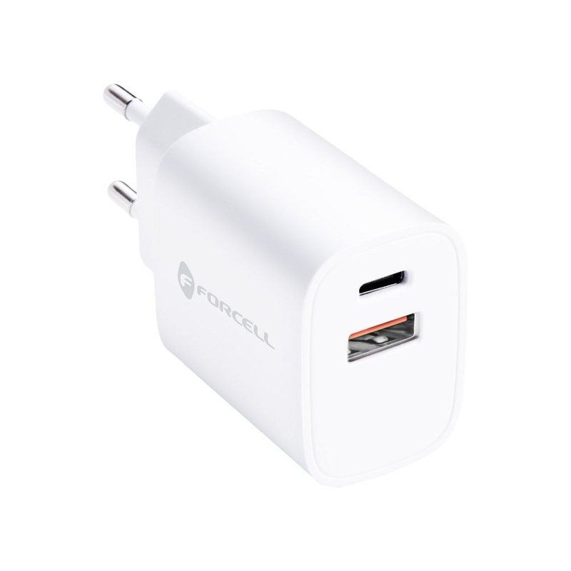Forcell Ładowarka Sieciowa - 3A 30W z dwoma portami: USB typ C i USB A z ładowaniem PD i QC 4.0