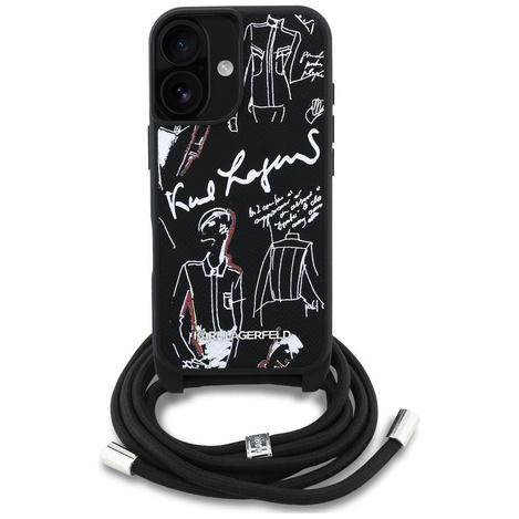 KARL LAGERFELD futerał do IPHONE 16 KLHCP16SPGGRMPCK kompatybilny z MagSafe (CRSSBY Grained PU W/ Pattern & Logo) czarny