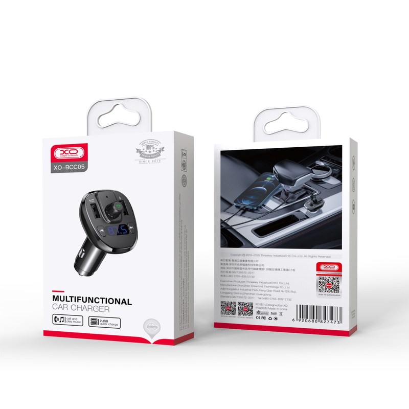 XO transmiter FM BCC05 Bluetooth MP3 ładowarka samochodowa 18W czarna