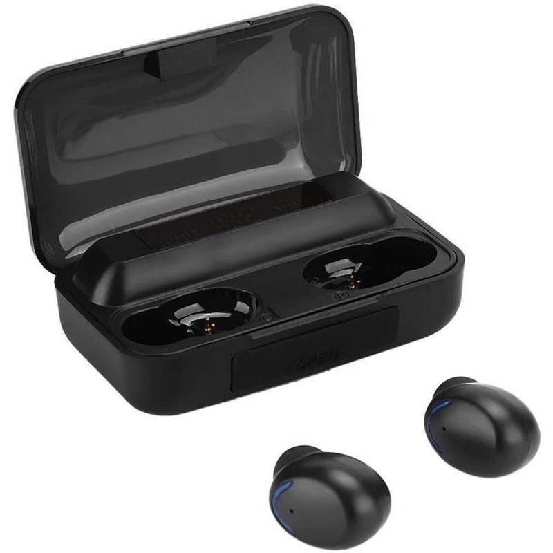 Słuchawki bezprzewodowe dokanałowe Bluetooth 5.0 HF TWS F9-5 z wyświetlaczem pchełki czarne