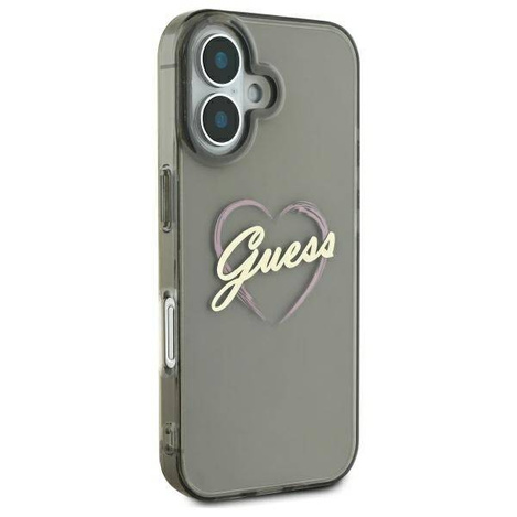 Original Handyhülle IPHONE 16 PLUS Guess Hardcase IML Heart (GUHCP16MHCHGSPK) schwarz