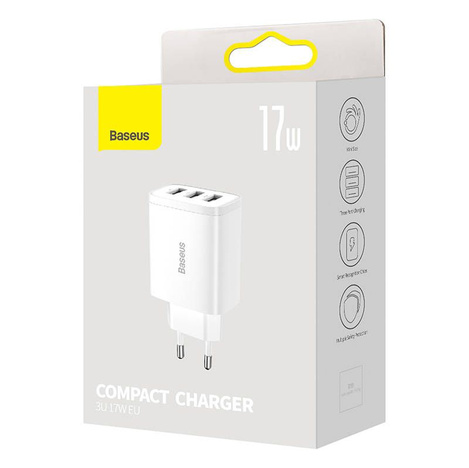 Baseus Compact ładowarka sieciowa 3x USB 17W biały (CCXJ020102)
