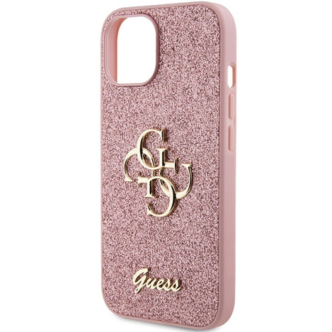 Guess Glitter Script Big 4G Hülle für iPhone 15 – Rosa