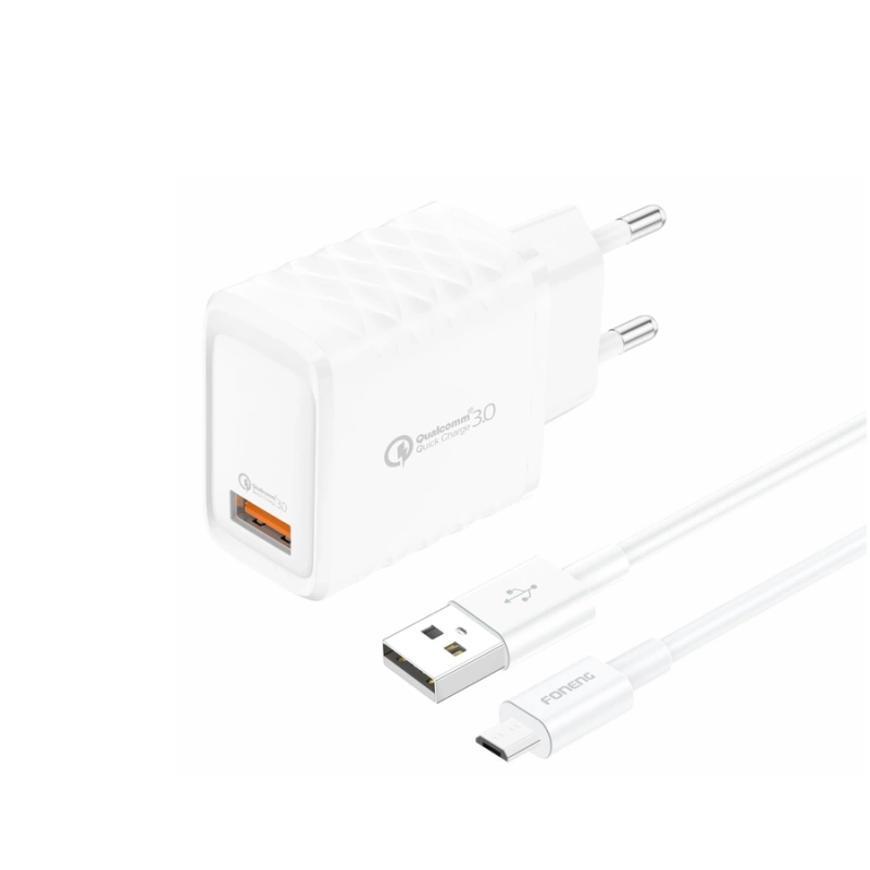 FONENG wall charger EU54 18W 1xUSB QC3.0 + cable Micro USB White