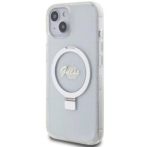 Original Case IPHONE 13 / 14 / 15 Guess Hardcase Ring Stand Script Glitter MagSafe (GUHMP15SHRSGSD) transparent