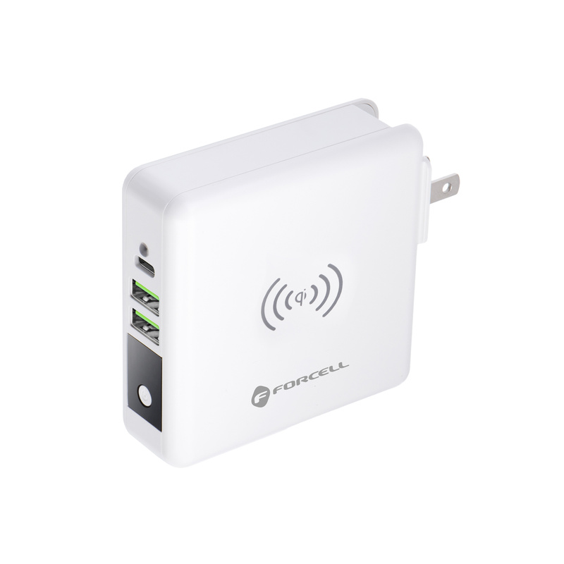 Forcell Wielofunkcyjna Ładowarka 4w1 15W ze złączami USB/USB typ C, power bankiem 8000mAh i ładowaniem bezprzewodowym