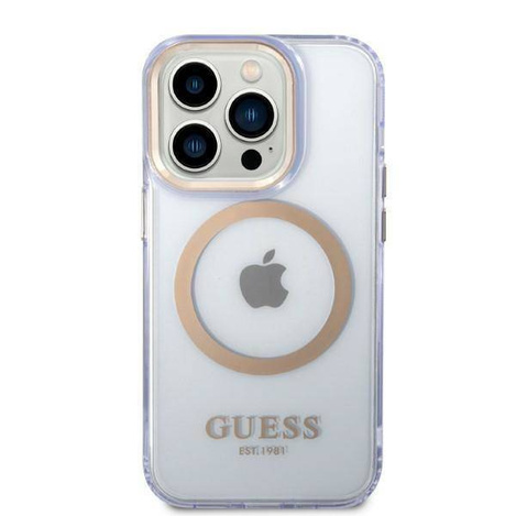 Guess GUHMP14LHTCMU iPhone 14 Pro 6,1" lila/lila Hartschale Gold Outline Translucent MagSafe