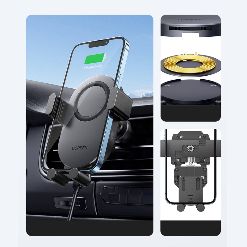 Ugreen Car Qi Wireless Charger 15W Autotelefonhalterung am Lüftungsgitter Schwarz (40118 CD256)