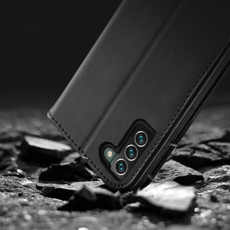 Dux Ducis Hivo skórzane etui z klapką pokrowiec ze skóry naturalnej portfel na karty i dokumenty Samsung Galaxy S22+ (S22 Plus) czarny