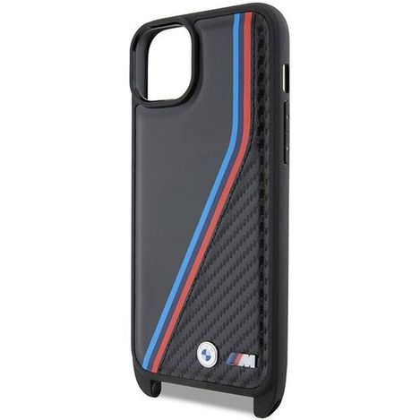 BMW M Edition Carbon Tricolor Lines & Strap case for iPhone 15 / 14 / 13 - black