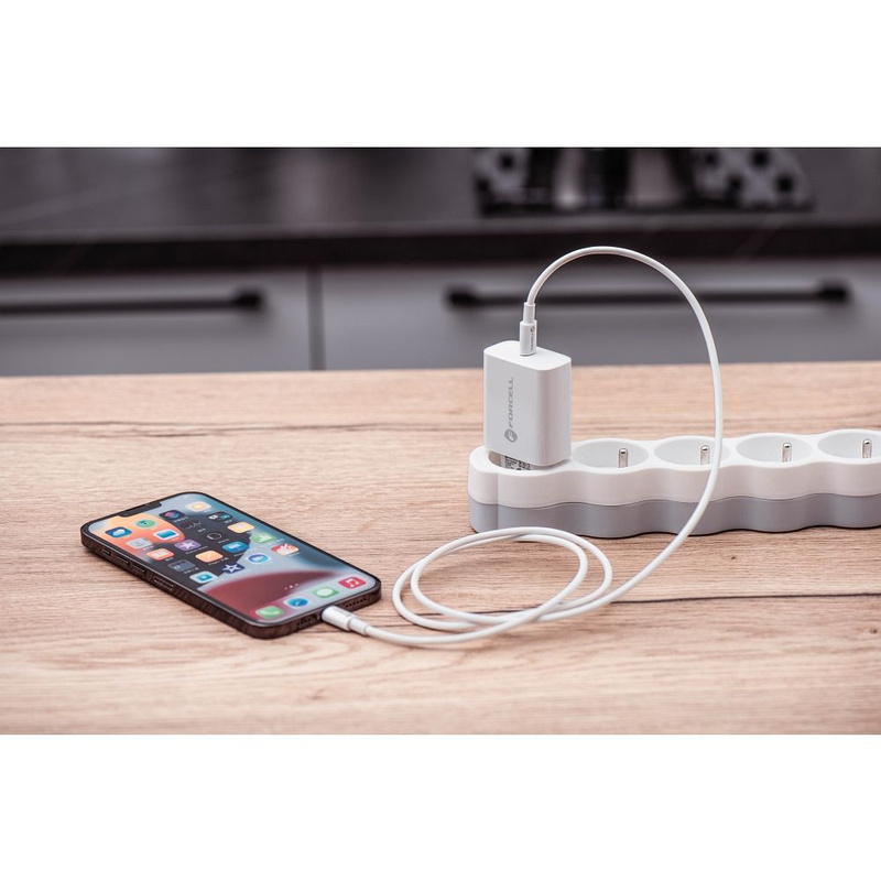 Forcell Ładowarka Sieciowa ze złączem USB typ C i kablem lightning - 3A 20W z funkcją ładowania PD i QC 4.0