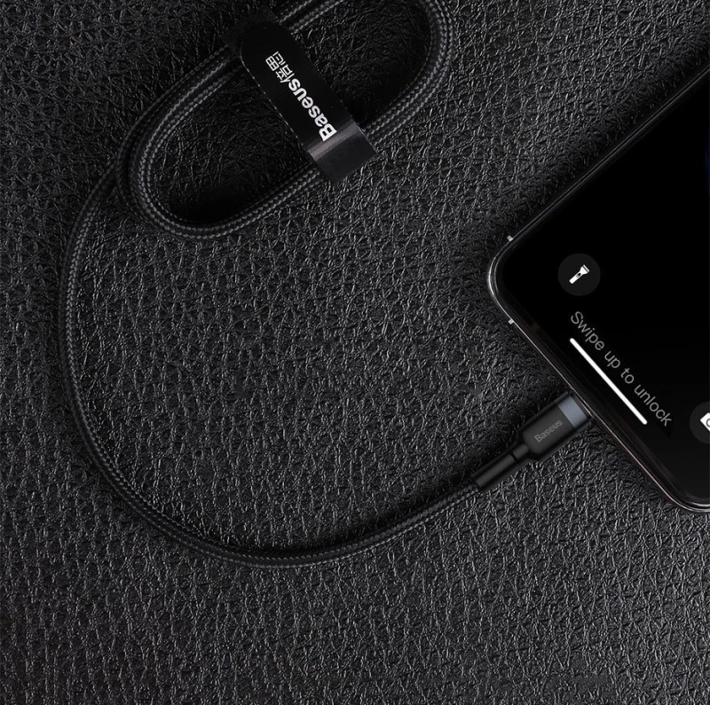 Baseus Cafule Cable wytrzymały nylonowy kabel przewód USB Typ C PD / Lightning 18W QC3.0 1m czarny-szary (CATLKLF-G1)