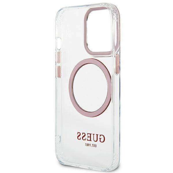 Original Handyhülle IPHONE 13 PRO Guess Hard Case Metal Outline Magsafe (GUHMP13LHTRMP) rosa