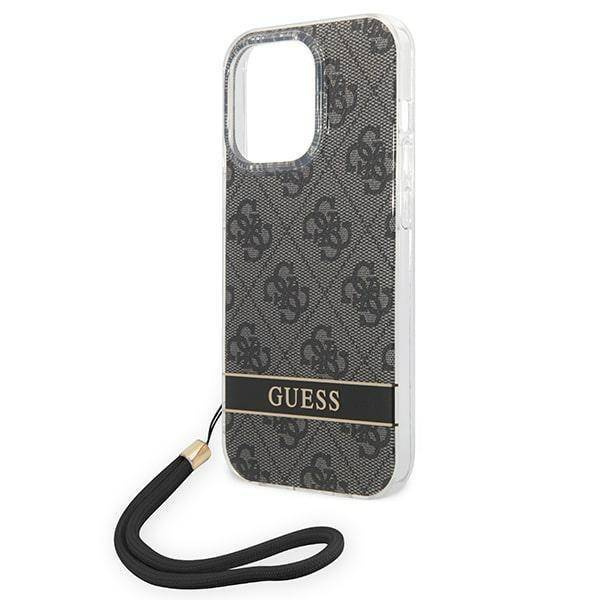 Original Handyhülle IPHONE 14 PRO Guess Hardcase 4G Print Strap (GUOHCP14LH4STK) schwarz