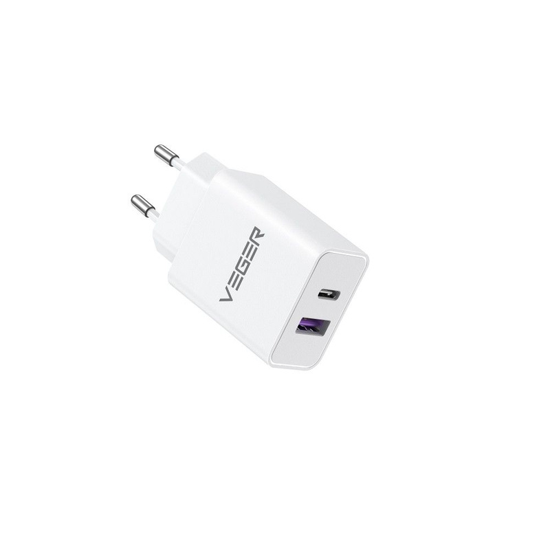 VEGER ładowarka sieciowa USB A + Typ C PD QC3.0 3A 30W VLS302U biała