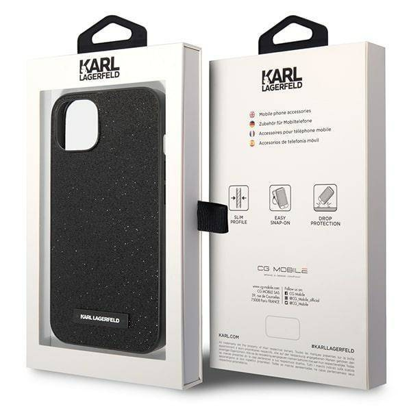 Original Case IPHONE 14 PLUS Karl Lagerfeld Hardcase Glitter Plaque Logo (KLHCP14MG2ELK) black