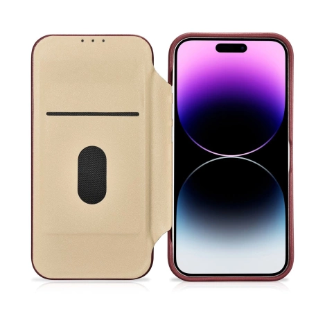 iCarer CE Premium Leather Folio Case skórzane etui iPhone 14 Pro z klapką magnetyczne MagSafe czerwony (WMI14220714-RD)