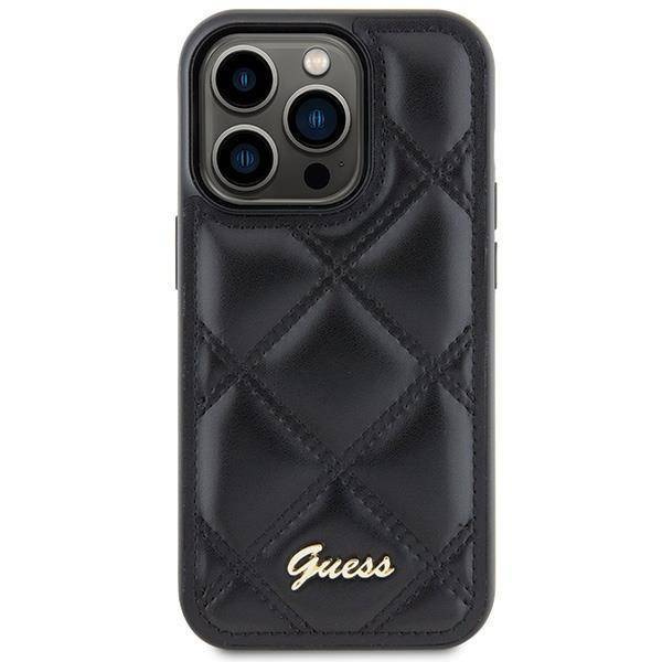 Guess nakładka do iPhone 15 Pro 6,1" GUHCP15LPSQSQSK czarna HC PU Quilted Metal Logo