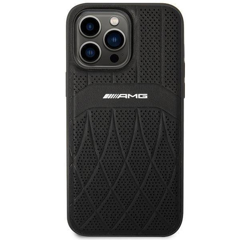 AMG nakładka do iPhone 14 Pro Max 6,7" AMHMP14XOSDBK czarna hard case Leather Curved Lines MagSafe