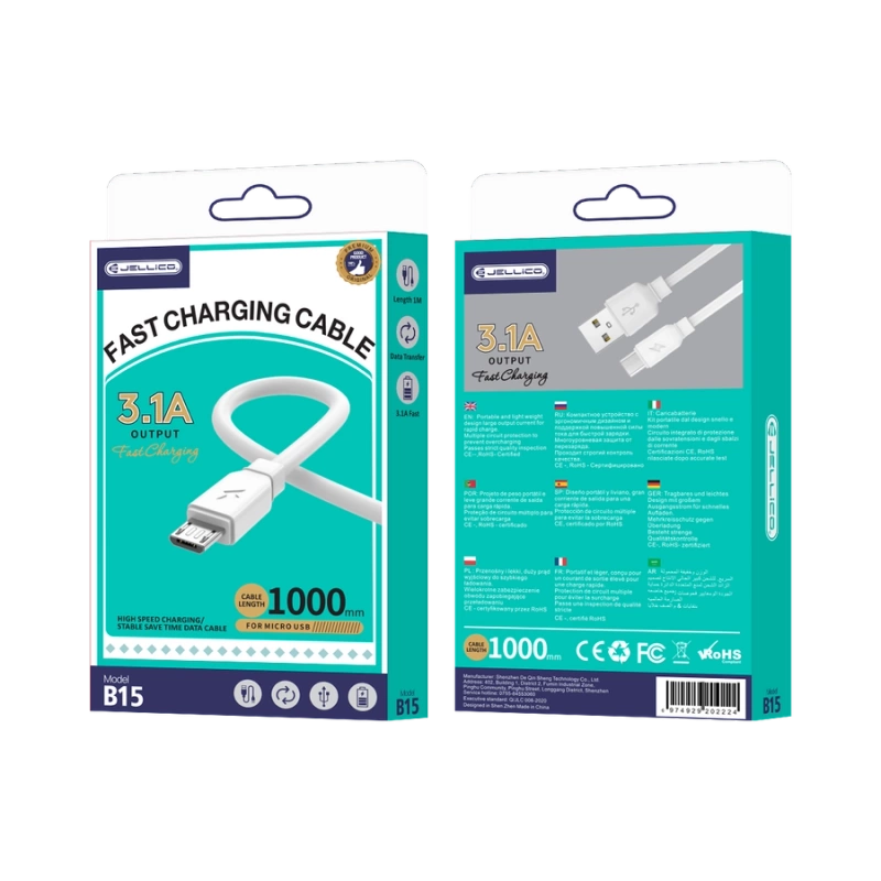 JELLICO kabel B15 Micro 3.1A 1M Biały